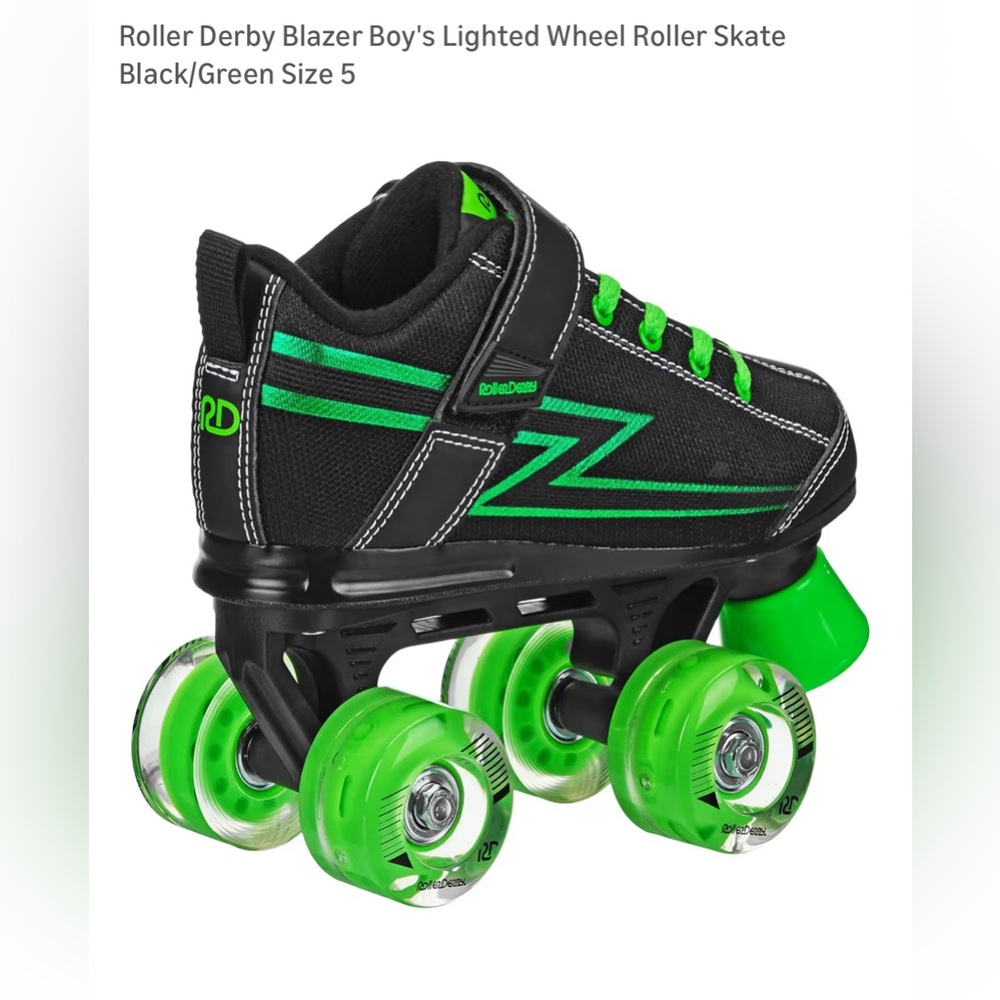 Roller Derby Blazer Boys Light Up Wheel Roller Skates Black Green 5 NEW IN BOX - Picture 2 of 12